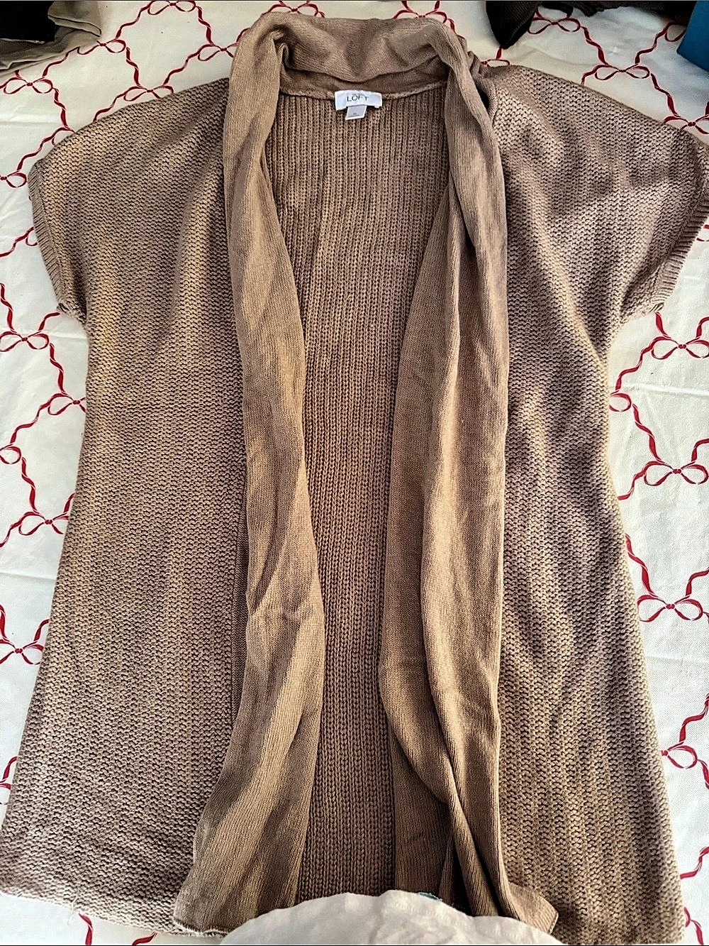 Ann Taylor LOFT Open Front Cardigan Tan Medium.